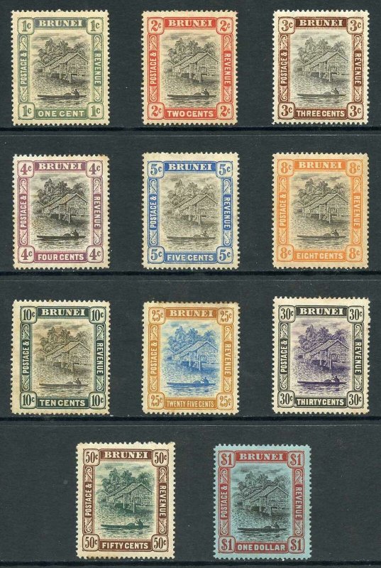 Brunei SG23/33 1907 Set of 11 Wmk Mult Crown M/Mint (Brown Gum)