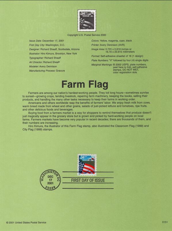 US SP1393 Farm Flag 3495 Souvenir Page FDC