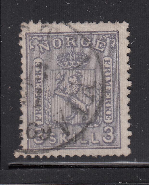 Norway 1867-68 used Scott #13 3s Coat of Arms CDS: 1869 Possibly clear print