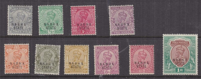 NABHA, INDIA, 1919-1923 KGV set of 10, lhm.