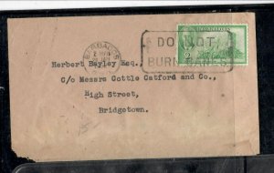 BARBADOS COVER (P0308B)  1952 KGVI   2C    LOCAL,  SLOGAN CANCEL 