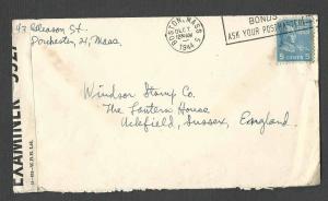 1944 5c PREXY ON COVER TO ENGLAND CENSORED