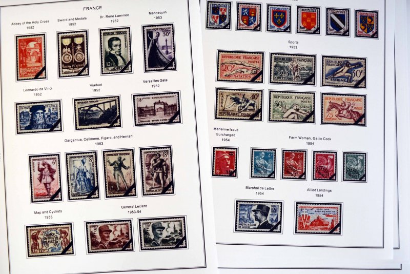 COLOR PRINTED FRANCE 1941-1965 STAMP ALBUM PAGES (55 illustrated pages)