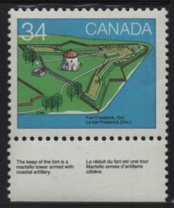Canada 1985 MNH Sc 1059 34c Fort Frederick - with descriptive selvedge