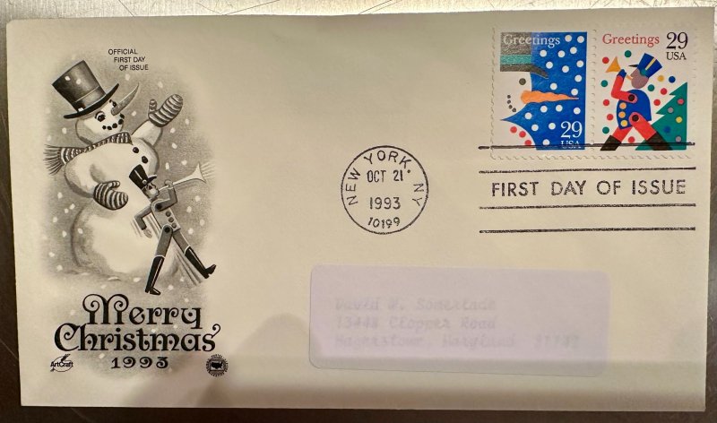 4 FDC's Christmas  1992-93 Art Craft