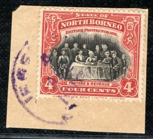 NORTH BORNEO KEVII 4c *Jesselton* VIOLET 1916 CDS Postmark Used Piece ORANGE479