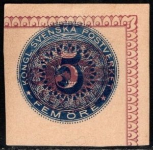 1890's Sweden Cut Square 5 Ore Royal Swedish Post Office Unused