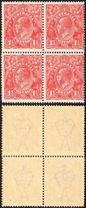 Australia 1924-5 SG 77b/c 1 1/2d scarlet HALEPENCE and thin RAL flaws VFM