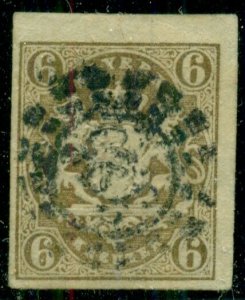 GERMAN STATES BAVARIA #18 6kr bis, Coat of Arms, imperf, 4 margins, used, VF