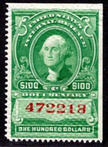 Scott R248, $100 green, 1917, used, embossed cancel, Documentary, USA Revenue
