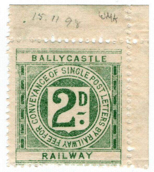 (I.B) Ballycastle Railway : Letter Stamp 2d (watermarked paper)