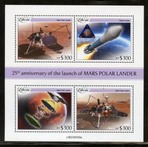 LIBERIA 2023 25th ANNIVERSARY OF THE LAUNCH OF MARS POLAR LANDER SHEET MINT NH