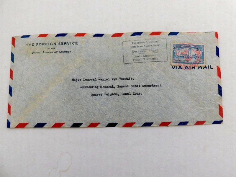 US Foreign Svce San Jose, Costa Rica Cover, #C41 to Commanding Gen, Panama Canal