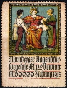 1913 German Poster Stamp Nuremberg Youth Welfare Lottery Prize: 60,000 Marks