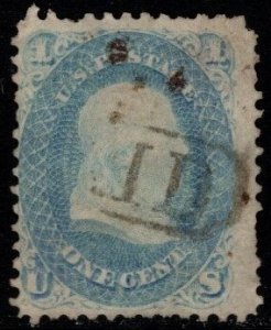 1861 US Scott #- 63 1 Cent Benjamin Franklin Used Paid Cancel