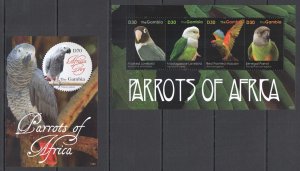 B0078 2011 Gambia Birds Parrots Of Africa 1Bl+1Kb Mnh