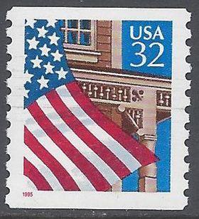 #2913 32c Flag over Porch Coil Single 1995 Mint NH