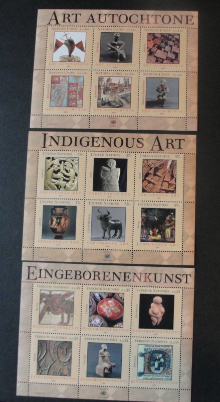 2004 UN Indigenous Art Souvenir Sheets # 346-422-862, All MNH