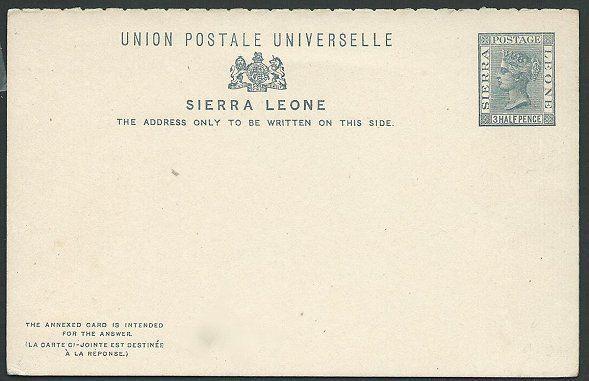 SIERRA LEONE QV 1½d + ½d Reply card fine unused............................40682