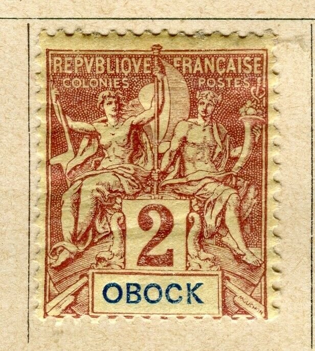 FRENCH COLONIES OBOCK; 1892 classic Tablet type issue Mint hinged 2c. value