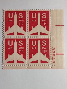 SCOTT #C78 AIR MAIL PLATE BLOCK S# 32942 LR ELEVEN CENTS BEAUTIFUL JET AIRLINER