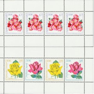 East Germany DDR 1972 MNH Stamps Booklet Pane Scott 1383A-1383C Flowers Roses