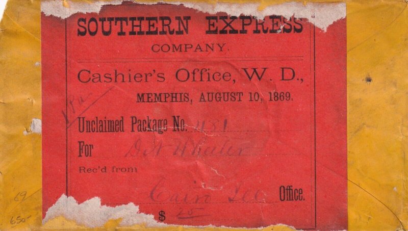 1869 Southern Express Co Unclaimed Package #1 to Cairo, Ill accessed ... (61384)