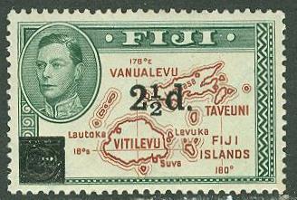 Fiji # 136 King George VI Surcharge; map  (1)  Mint NH