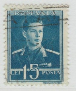 Romania King Michael 1943-45 Wmk Cross and Mult Crown 15L Used A18P26F740-