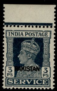 PAKISTAN GVI SG O1, 3p slate, NH MINT.