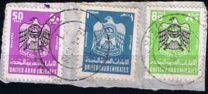 UAE. United Arab Emirates. Stamps on piece.SC 77,95,97