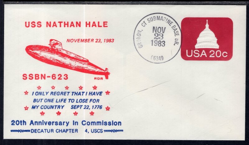 US USS Nathan Hale Submarine 20th Birthday 1983 Naval Cover