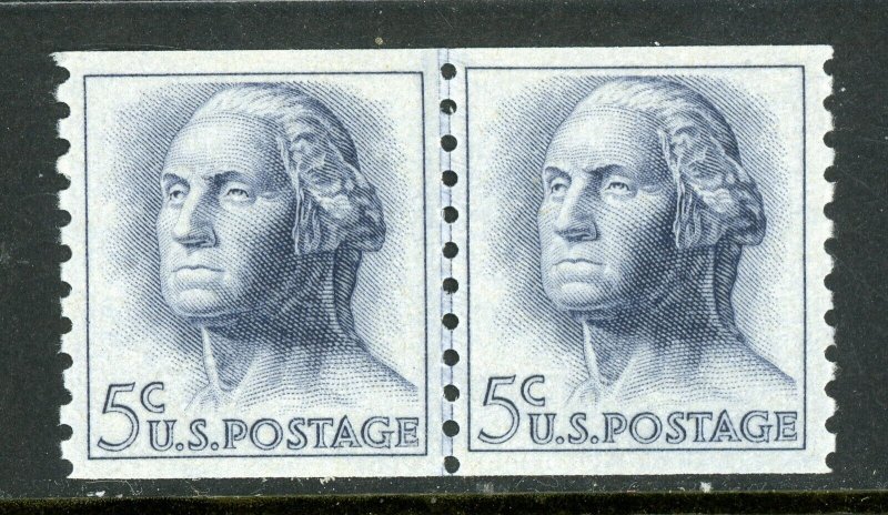 USA 1962 Washington 5¢ Perf 10 Vert Coil Line Pair Tagged Scott 1229a MNH T86 ⭐