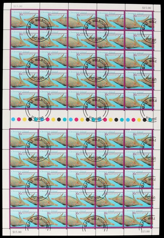 CHRISTMAS ISLANDS 1995 Fish 30c sheet of 50. CTO. SG 413 cat £25.