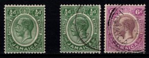 Jamaica 1921-27 George V Def. Wmk Mult Script, ½d [Unused], ½d & 6d [Used]