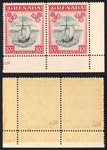 Grenada SG163e 10/- Slate Blue and carmine narrow perf 14 U/M Pair Cat 100 poun