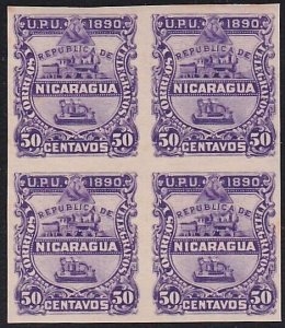 NICARAGUA 1890 50c block of 4 unused IMPERF................................A5141