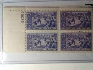 SCOTT # 855 BASEBALL PLATE BLOCK  VERY DESIRABLE MINT NEVER HINGED   1939