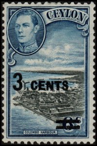 Ceylon 291 - Mint-H - 3c on 6c Colombo Harbor (1941) (cv $0.65)