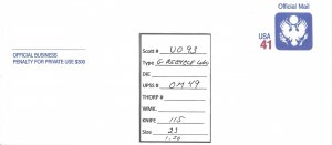 Scott# UO93       UPSS#OM49 US envelope.