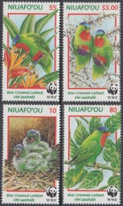 NIUAFO'OU Sc #202-5 CPL MNH WORLD WILDLIFE FUND - PARROTS