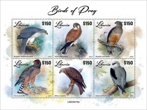 LIBERIA- 2023 - Birds of Prey - Perf 6v Sheet - Mint Never Hinged