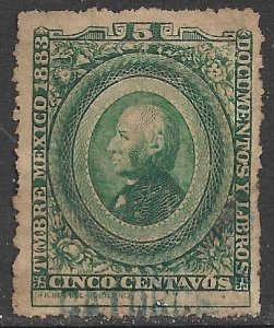 MEXICO 1883 5c Hidalgo Revenue DO86 CATORCE Control Used