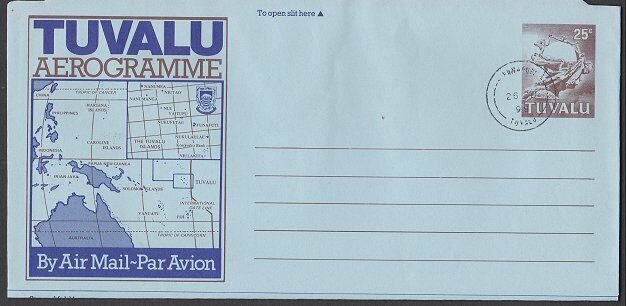 TUVALU 25c Map / UPU monument aerogramme cto 1998 Funafuti cds..............L461