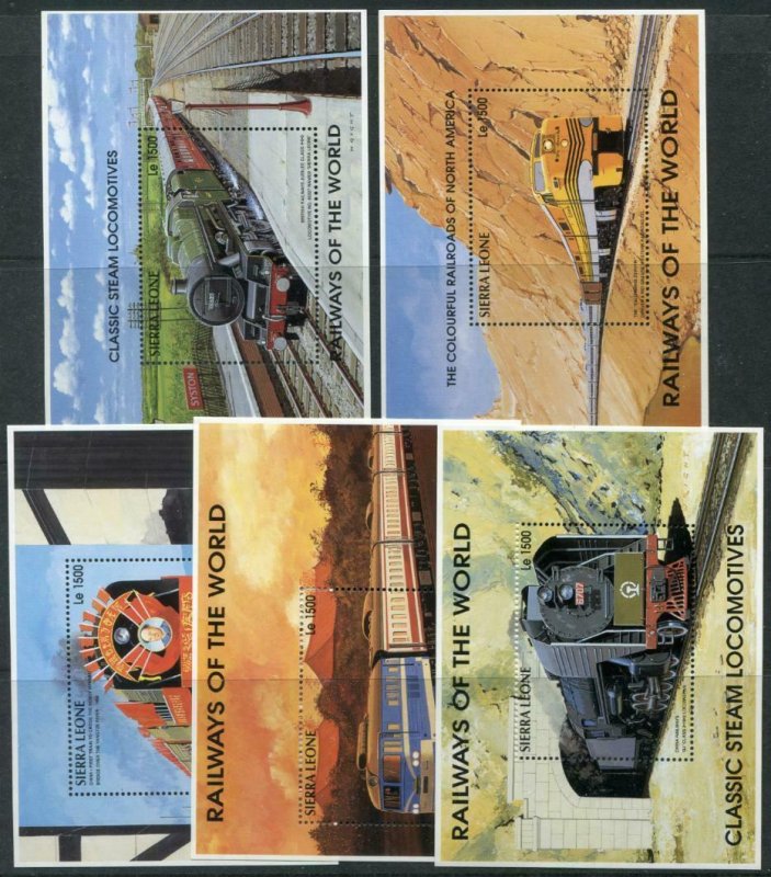 HERRICKSTAMP SIERRA LEONE Sc.# 1853M-Q Steam Locomotive Stamp Souvenir Sheets