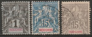 Indochina 1892 Sc 3,10,11 used