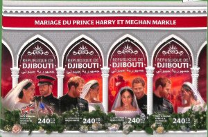 A0502 - DJIBOUTI - ERROR MISSPERF stamp SHEET - 2018 Royalty HARRY & MEGHAN