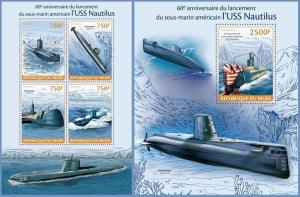 NIGER 2014 2 SHEETS nig14117ab USS NAUTILUS SUBMARINES