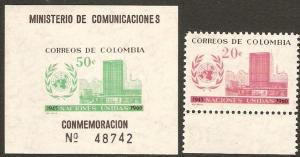 Colombia 1960 Scott 724-725 15th Anniversary of the UN MNH