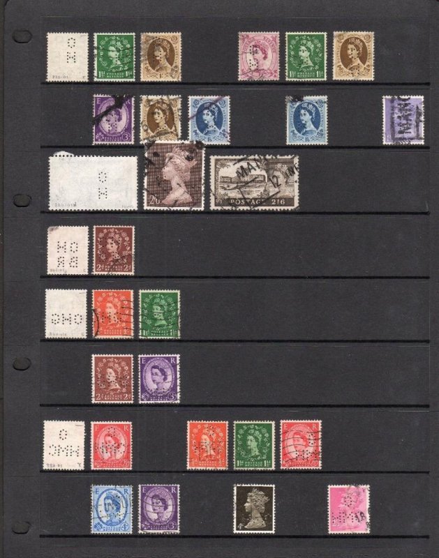 COLLECTION OF QE2 PERFINS ON DOUBLE-SIDED PAGE (PRE-DECIMAL & DECIMAL) 